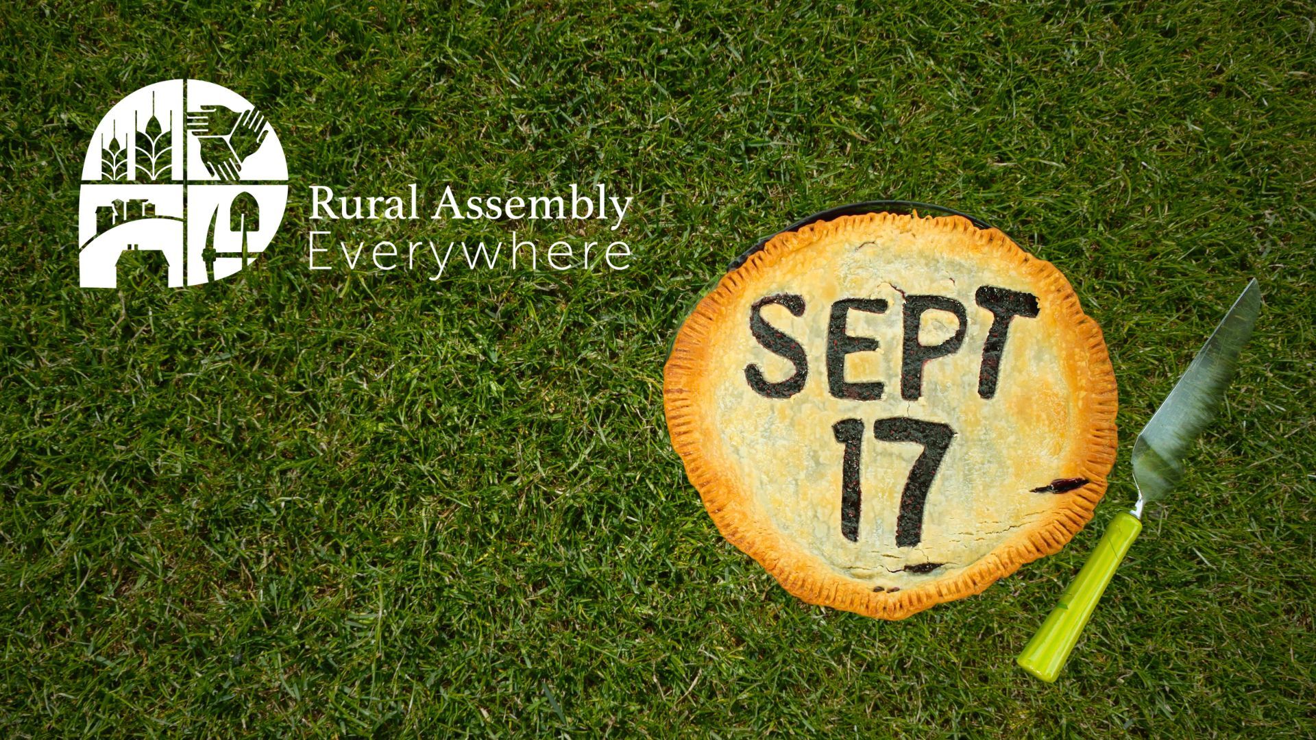 Pie with Sept. 17 cutout of crust on green grass background